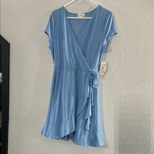 Derek Heart Blue Flutter Sleeve Wrap Sundress
